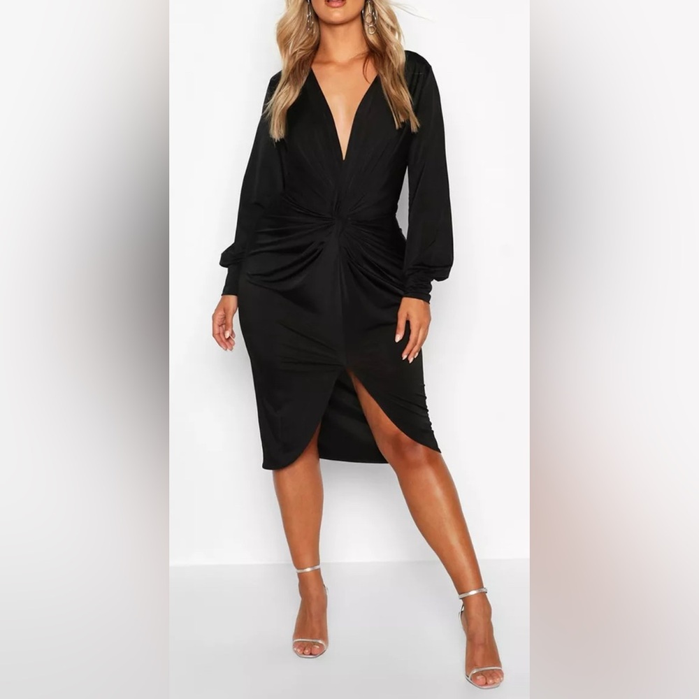 Boohoo plunge twist front dress US14